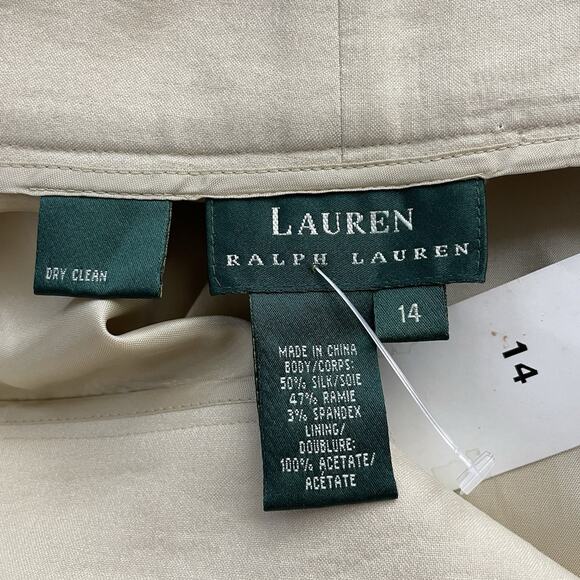 LAUREN Ralph Lauren Size 14 Wide Leg Silk Blend Trouser Pants Cream 34 Waist - Picture 3 of 5